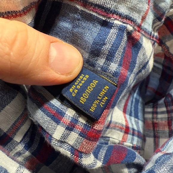 Ralph Lauren Shirt Mens Large Blue White Red Plaid 100% Linen - Picture 11 of 12